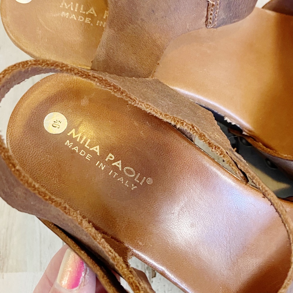 Mila Paoli | Womens Brown Leather Strap Platform Sandals | Size: 9.5 - Picture 7 of 13